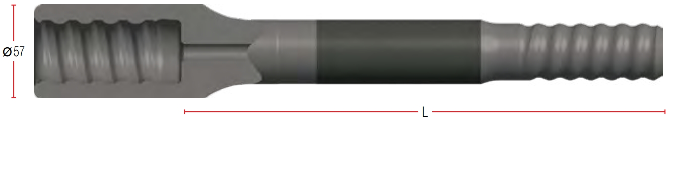 Штанга буровая с шестигранным корпусом и резьбой P38 внутренняя R35 наружная 39 мм HMRR88-3935-43MF Метрический крепеж